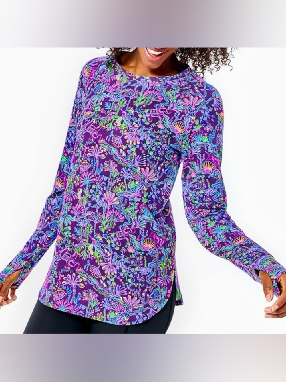 Lilly Pulitzer Luxletic Blythe Pullover PF 50+ Purple Berry Conga Long Sleeve